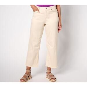 Logo Lori Goldstein Size 6 Tapioca Cream Wide Leg Crop Jeans A683876 NWOT